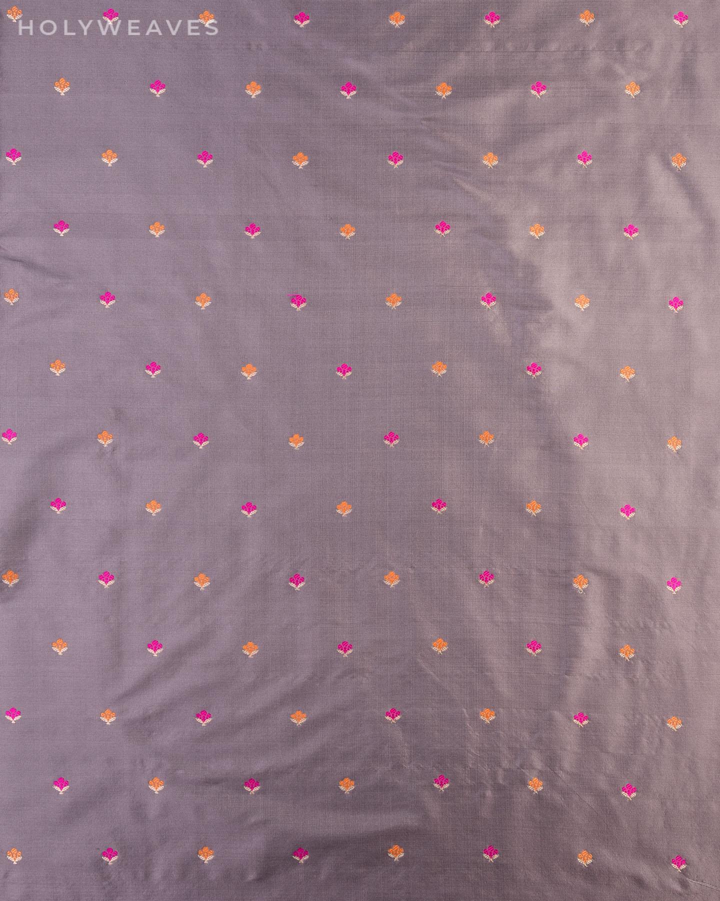 Gray Banarasi Alfi Maheen Buti Kadhuan Brocade Handwoven Katan Silk Fabric - By HolyWeaves, Benares