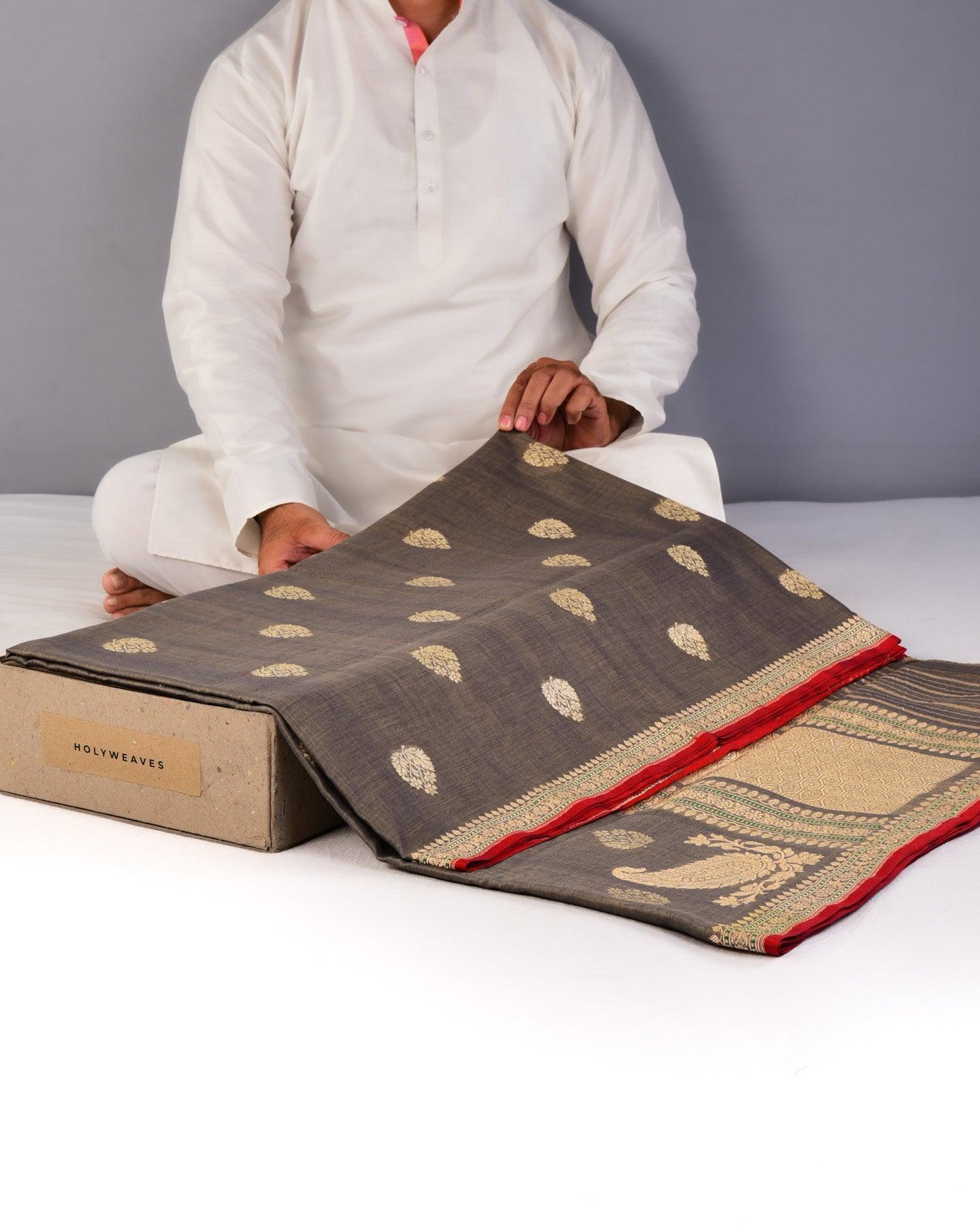 Gray Banarasi Buti Ektara Cutwork Brocade Handloom Cotton Saree - By HolyWeaves, Benares