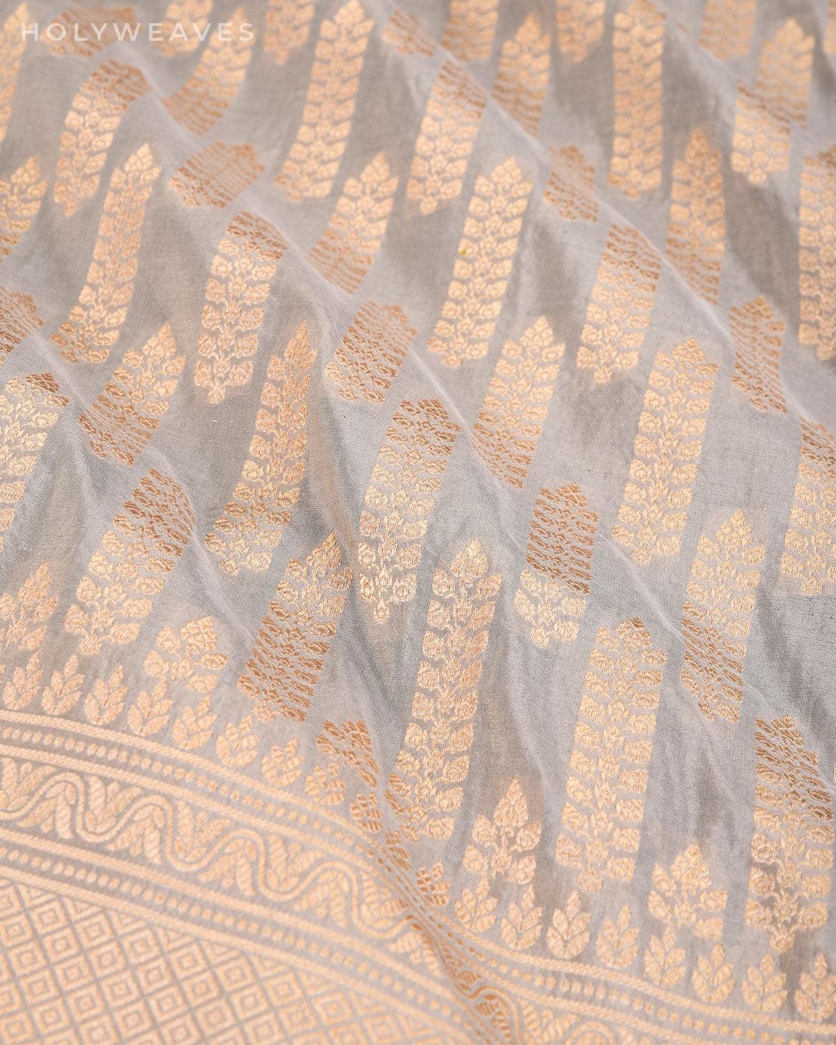 Gray Banarasi Cutwork Brocade Handwoven Katan Silk Saree - By HolyWeaves, Benares