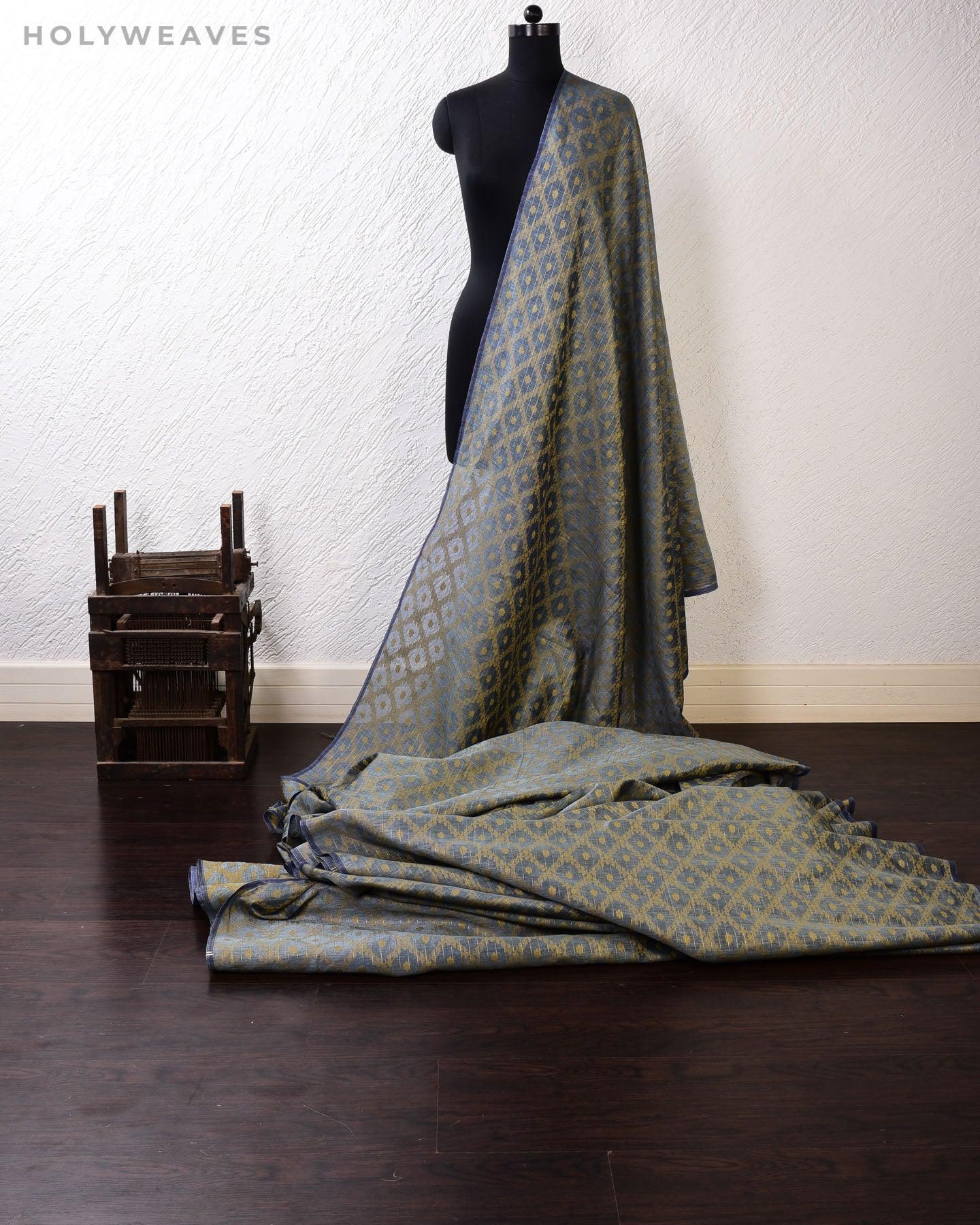 Gray Banarasi Cutwork Brocade Handwoven Linen Cotton Fabric - By HolyWeaves, Benares