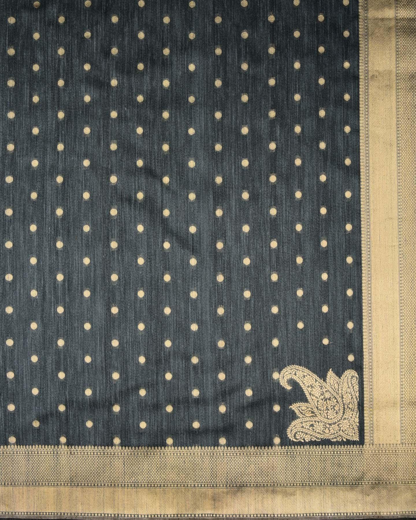 Gray Banarasi Cutwork Brocade Handwoven Raw Silk Saree with Koniya Buta - By HolyWeaves, Benares