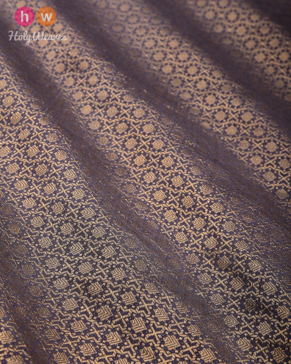 Gray Banarasi Cutwork Brocade Woven Muga Silk Fabric - By HolyWeaves, Benares