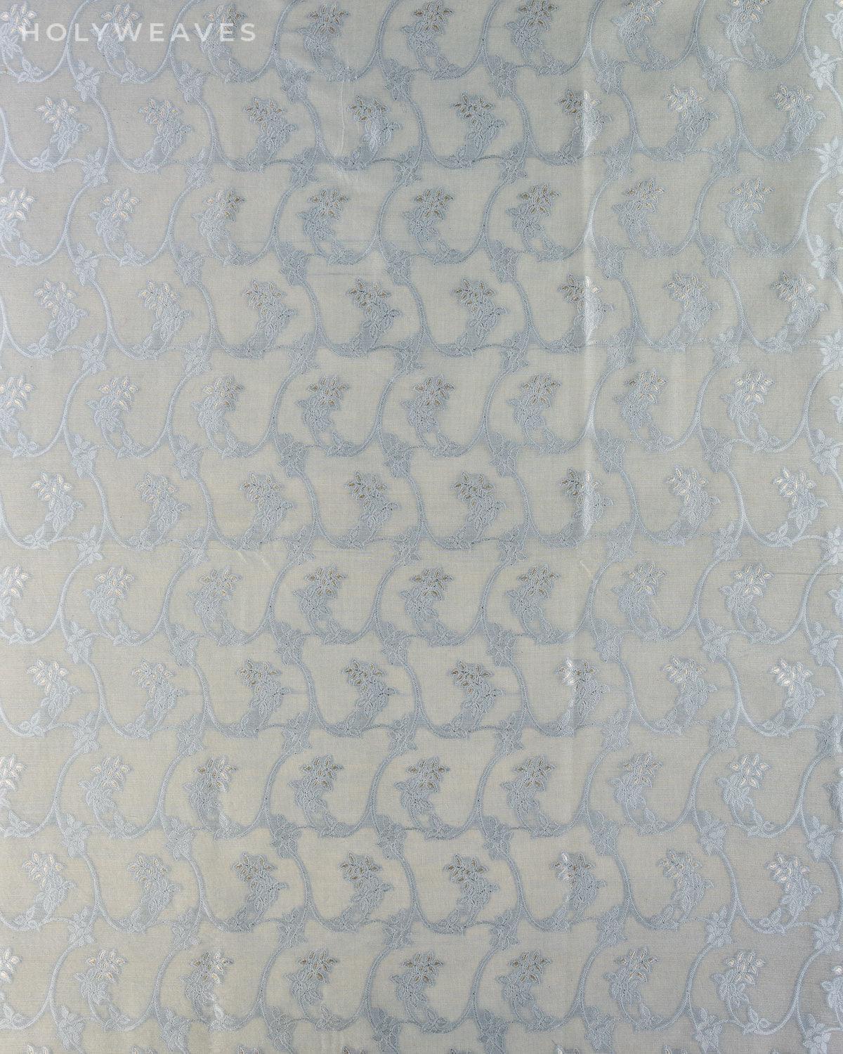 Gray Banarasi Cutwork Brocade Woven Poly Cotton Silk Fabric - By HolyWeaves, Benares