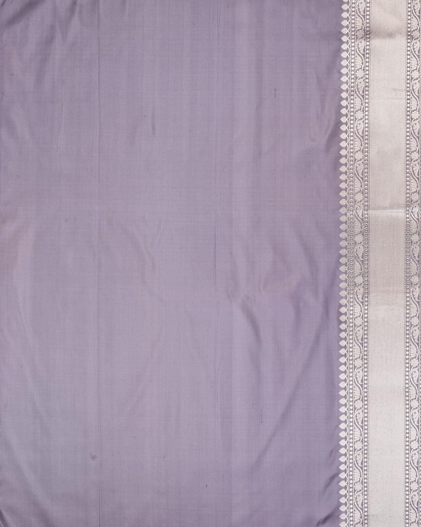 Gray Banarasi Digonal Aada Silver Zari Kadhuan Brocade Handwoven Katan Silk Saree with Multi-Color Meenakari Work - By HolyWeaves, Benares