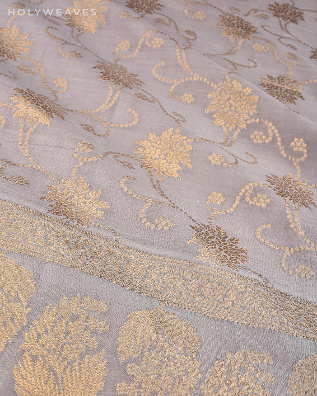 Gray Banarasi Dottted Jaal Cutwork Brocade Woven Cotton Silk Dupatta - By HolyWeaves, Benares