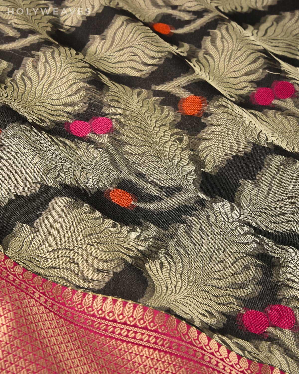 Gray Banarasi Feather Cutwork Brocade Woven Art Cotton Silk Saree - By HolyWeaves, Benares