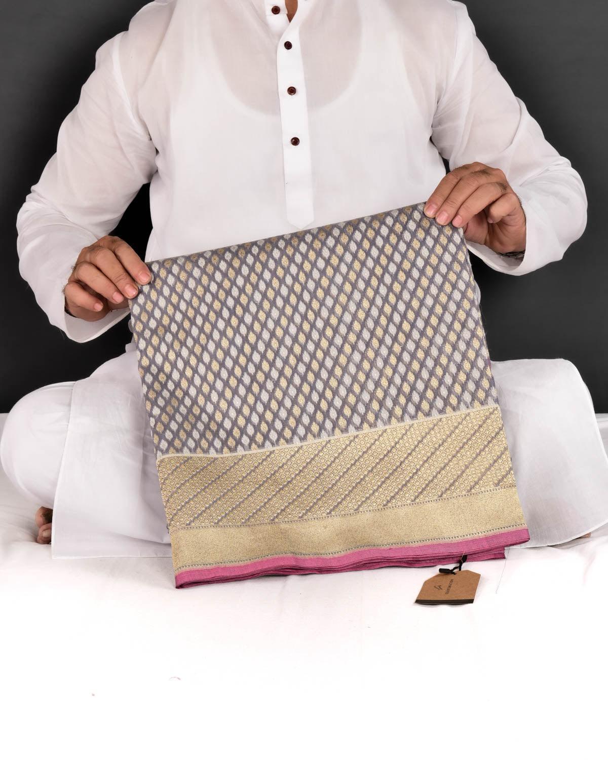 Gray Banarasi Maheen Resham & Gold Zari Ghani Buti Cutwork Brocade Handwoven Cotton Silk Saree - By HolyWeaves, Benares