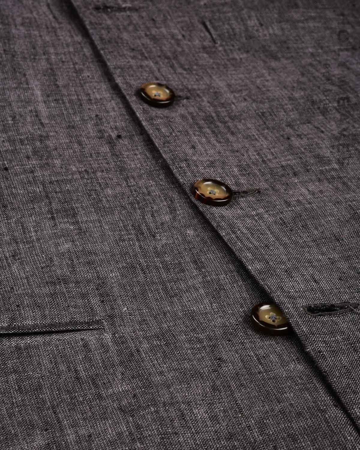 Gray Banarasi Plain Handwoven Linen Cotton Mens Modi Jacket - By HolyWeaves, Benares