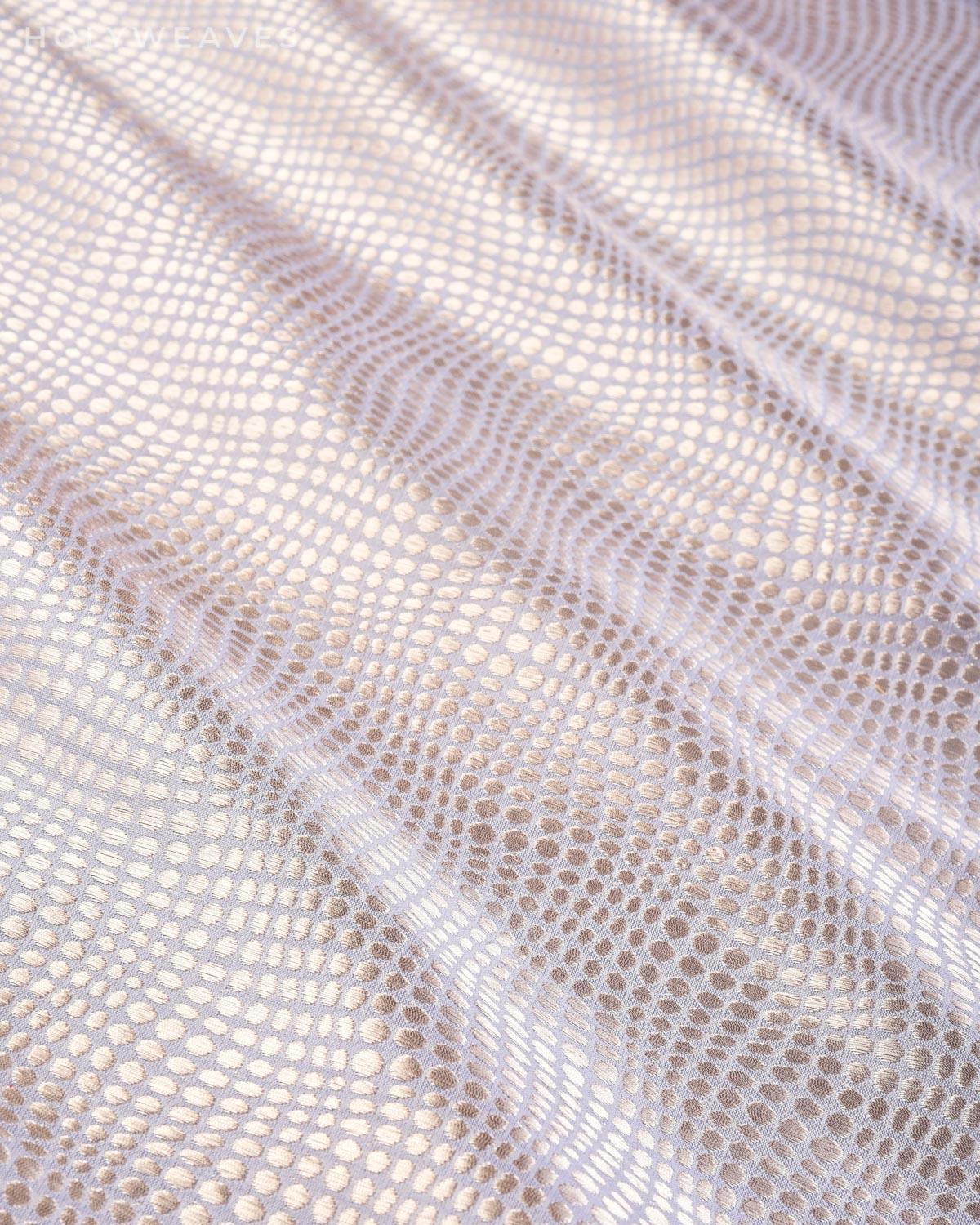 Gray Banarasi Python Silver Double Zari Brocade Handwoven Katan Silk Fabric - By HolyWeaves, Benares