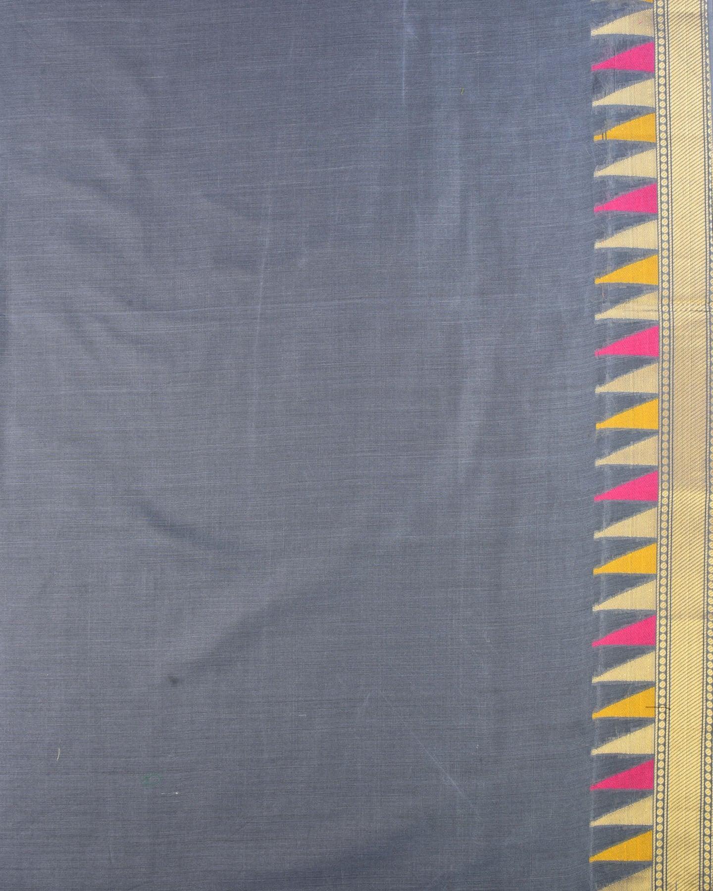 Gray Banarasi Resham Buti Cutwork Brocade Woven Cotton Silk Saree with Temple Border - By HolyWeaves, Benares