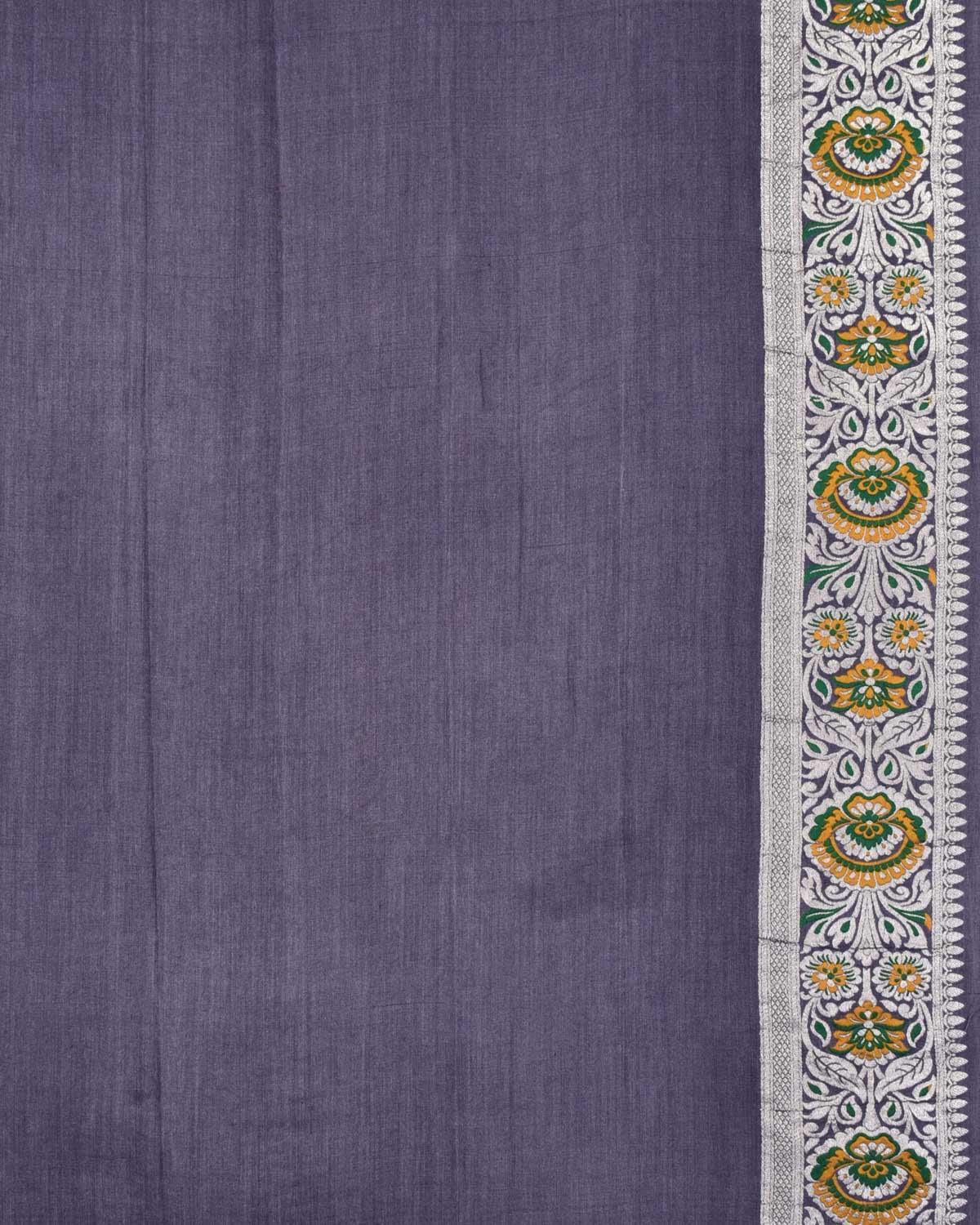 Gray Banarasi Silver Zari and Multi Resham Jaal Cutwork Brocade Handwoven Muga Georgette Saree - By HolyWeaves, Benares