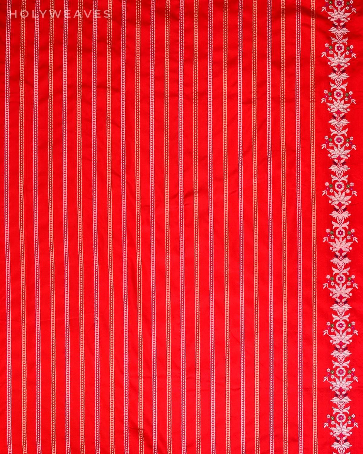 Gray Banarasi Silver Zari Meena Bel Kadhuan Brocade Handwoven Katan Silk Saree with Red Blouse Piece - By HolyWeaves, Benares