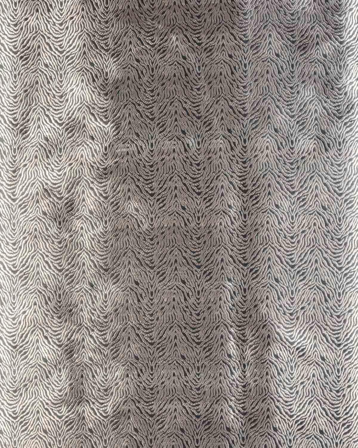 Gray Banarasi Silver Zari Tiger Stripes Brocade Handwoven Katan Silk Fabric - By HolyWeaves, Benares