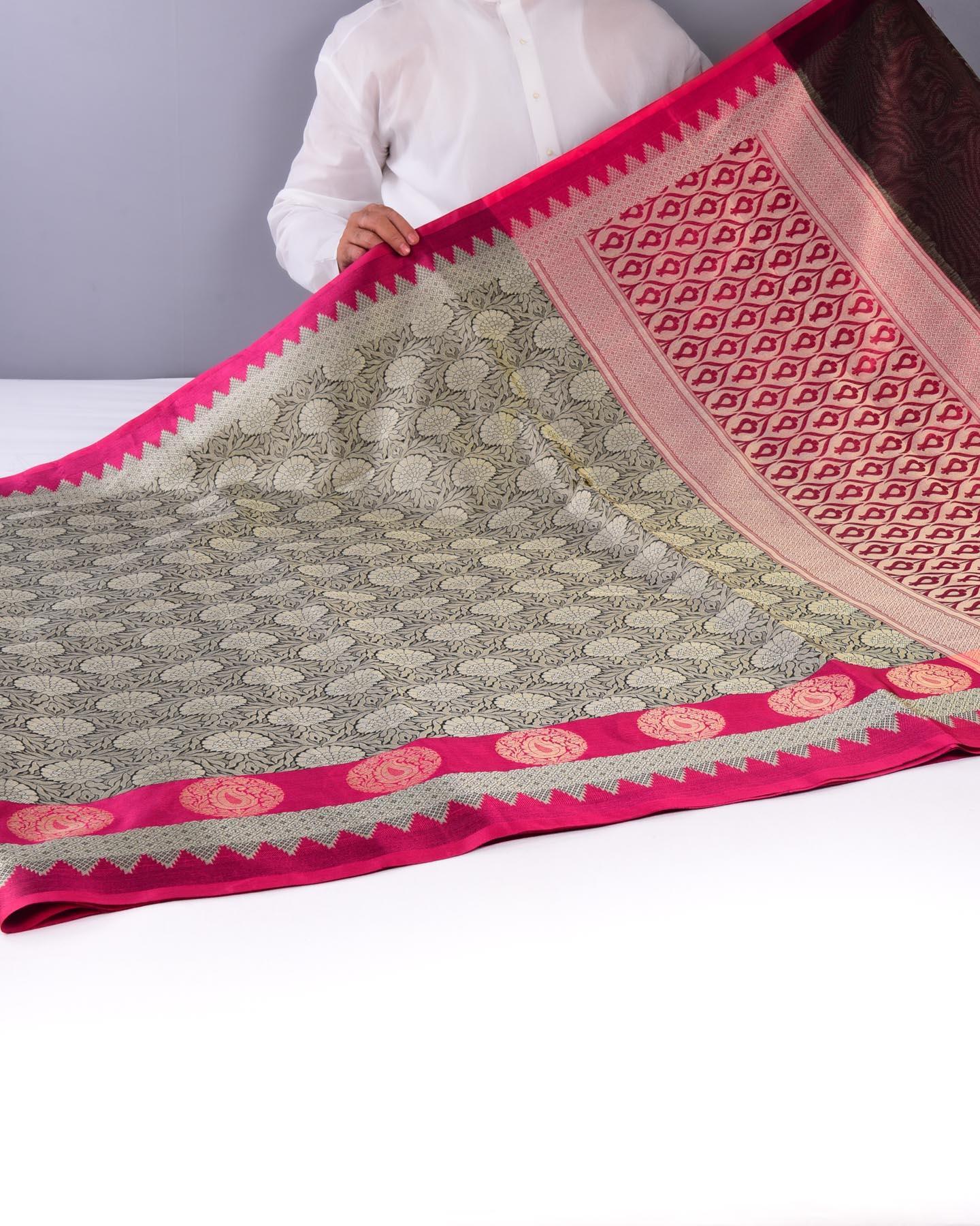 Gray Banarasi Tanchoi Brocade Woven Art Cotton Silk Saree - By HolyWeaves, Benares