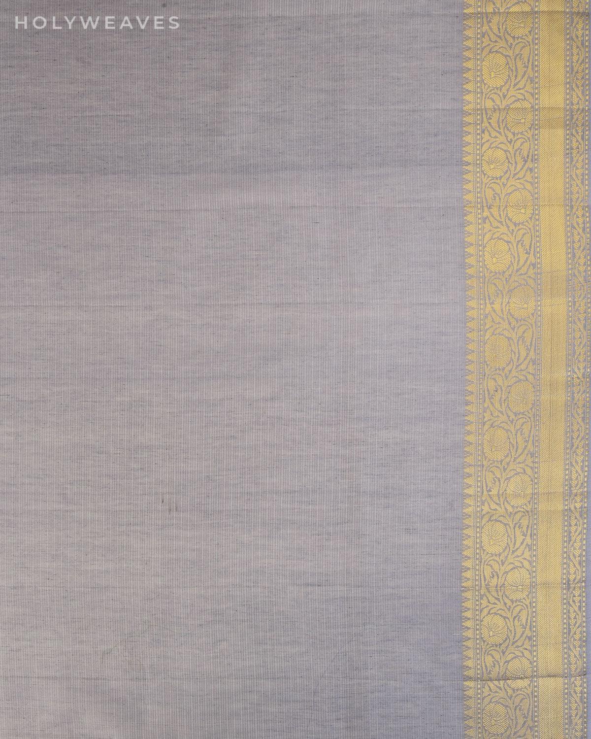 Gray Banarasi Tehra Buta Cutwork Brocade Woven Kota Cotton Saree - By HolyWeaves, Benares
