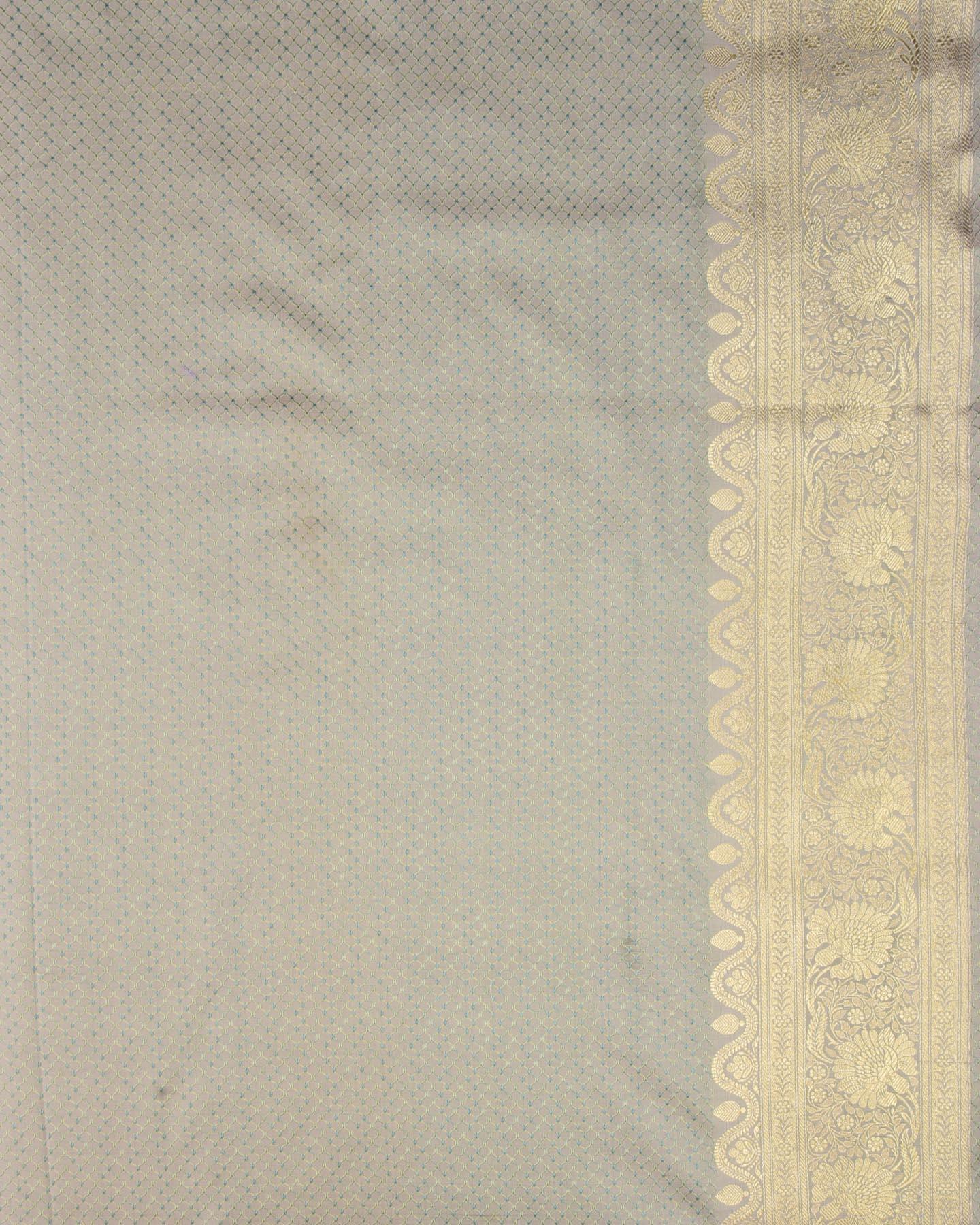Gray Banarasi Tehri Resham Meena and Gold Zari Maheen Jaal Satin Tanchoi Brocade Woven Art Silk Saree - By HolyWeaves, Benares