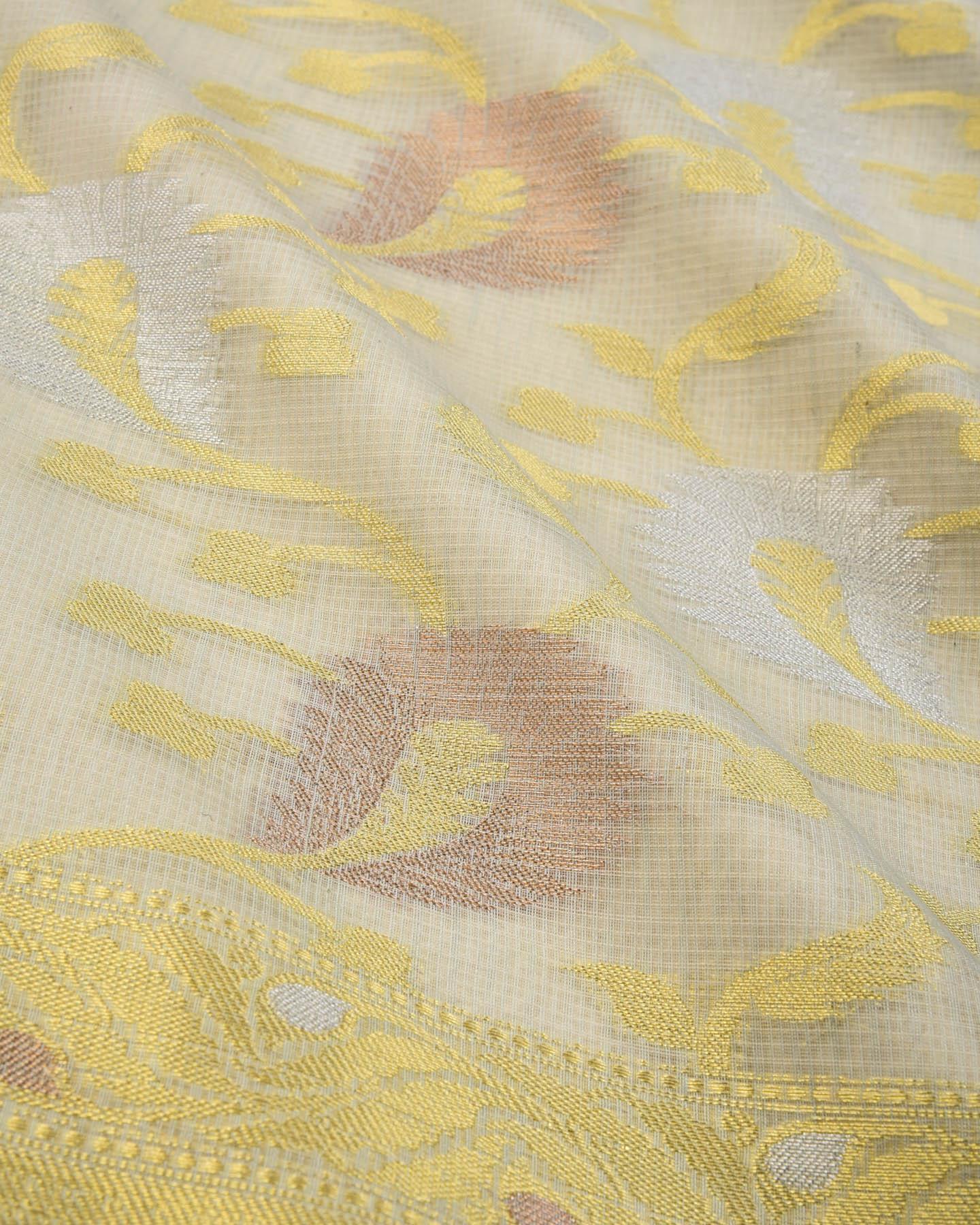 Gray Banarasi Textured Weave Sona-Rupa Jaal Cutwork Brocade Woven Cotton Silk Saree - By HolyWeaves, Benares