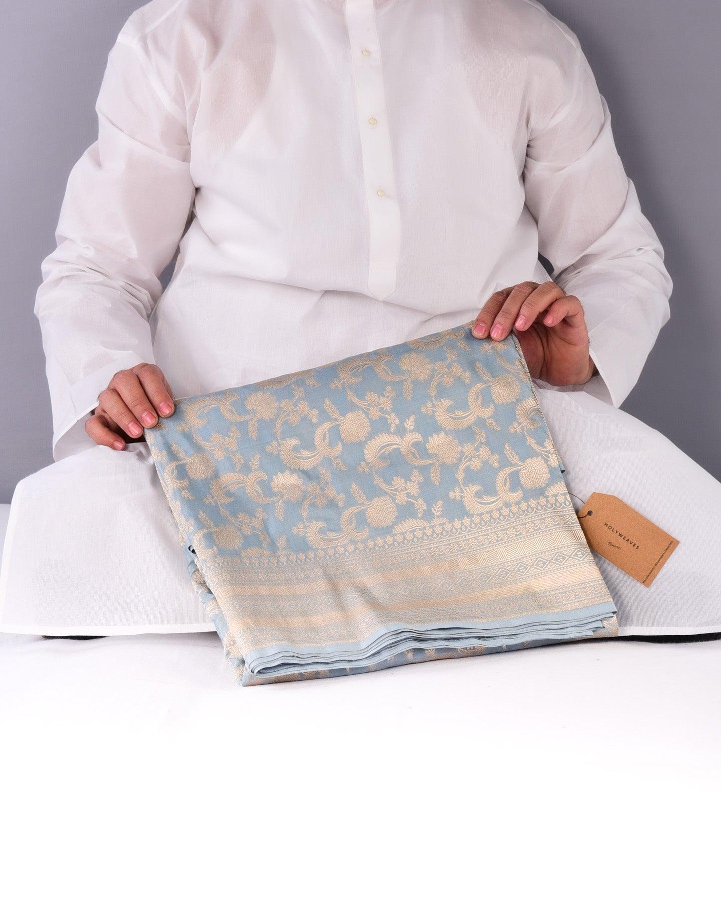 Gray Banarasi Zari Jaal Cutwork Brocade Handwoven Katan Silk Saree - By HolyWeaves, Benares
