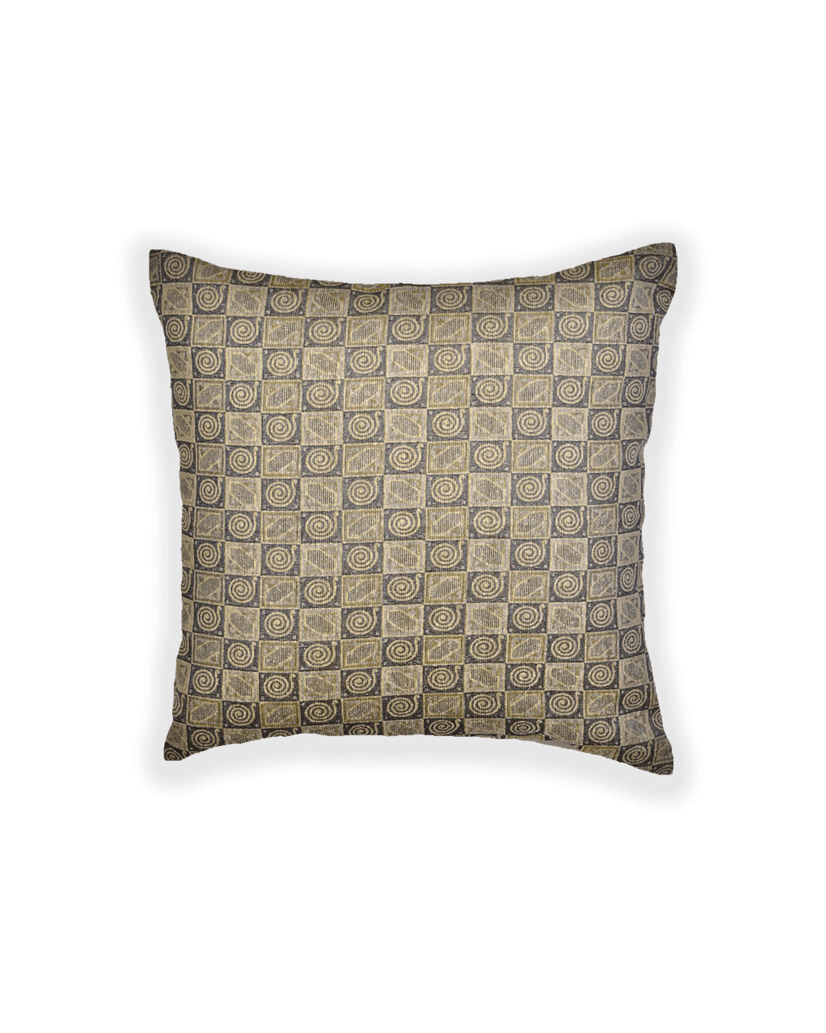 Gray Brocade Handwoven Noile Silk Cushion Cover with Satin Back 16" - By HolyWeaves, Benares