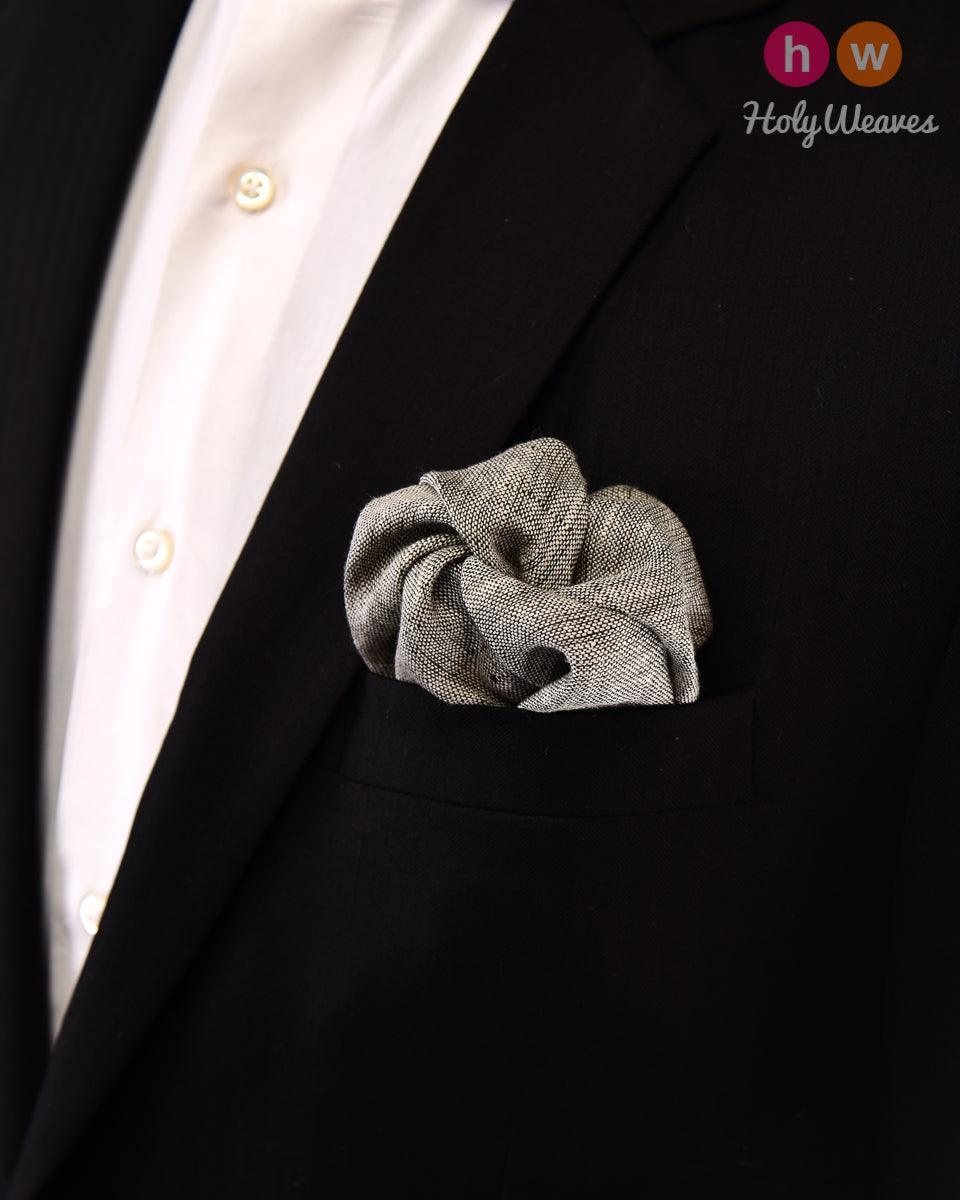 Gray Handwoven Pure Linen Cotton Pocket Square For Men - By HolyWeaves, Benares