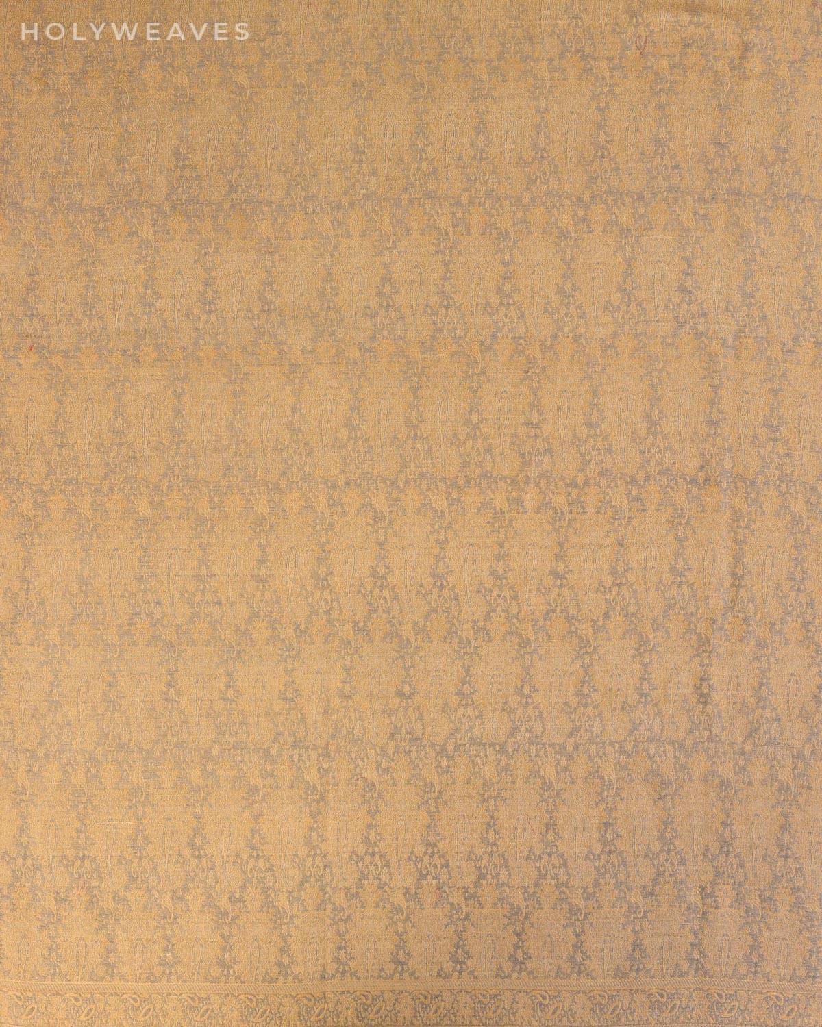 Gray on Beige Banarasi Alfi Jamawar Handwoven Silk-wool Shawl - By HolyWeaves, Benares