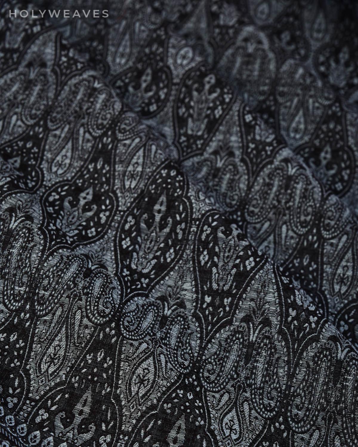 Gray on Black Banarasi Alfi Jamawar Handwoven Silk-wool Shawl - By HolyWeaves, Benares