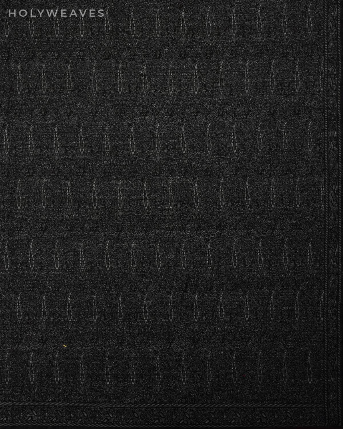 Gray on Black Banarasi Alfi Paisley Jamawar Handwoven Silk-wool Shawl - By HolyWeaves, Benares