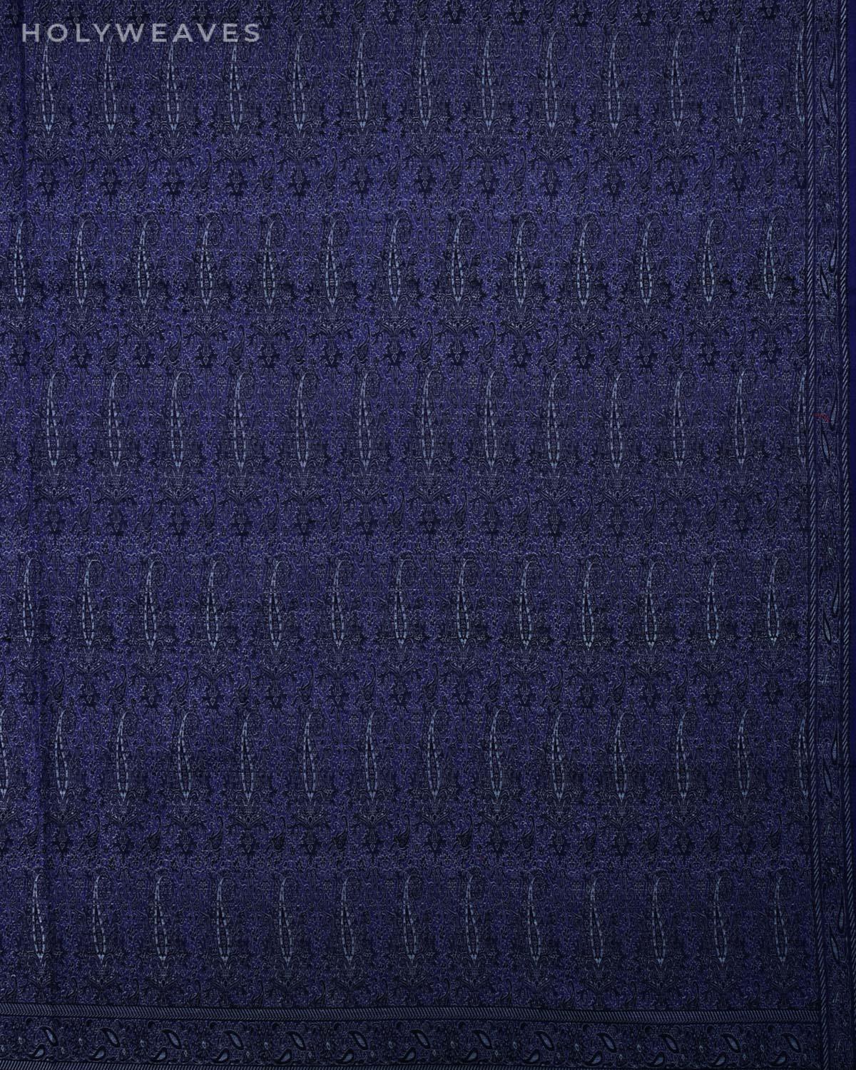 Gray on Blue Banarasi Alfi Paisley Jamawar Handwoven Silk-wool Shawl - By HolyWeaves, Benares