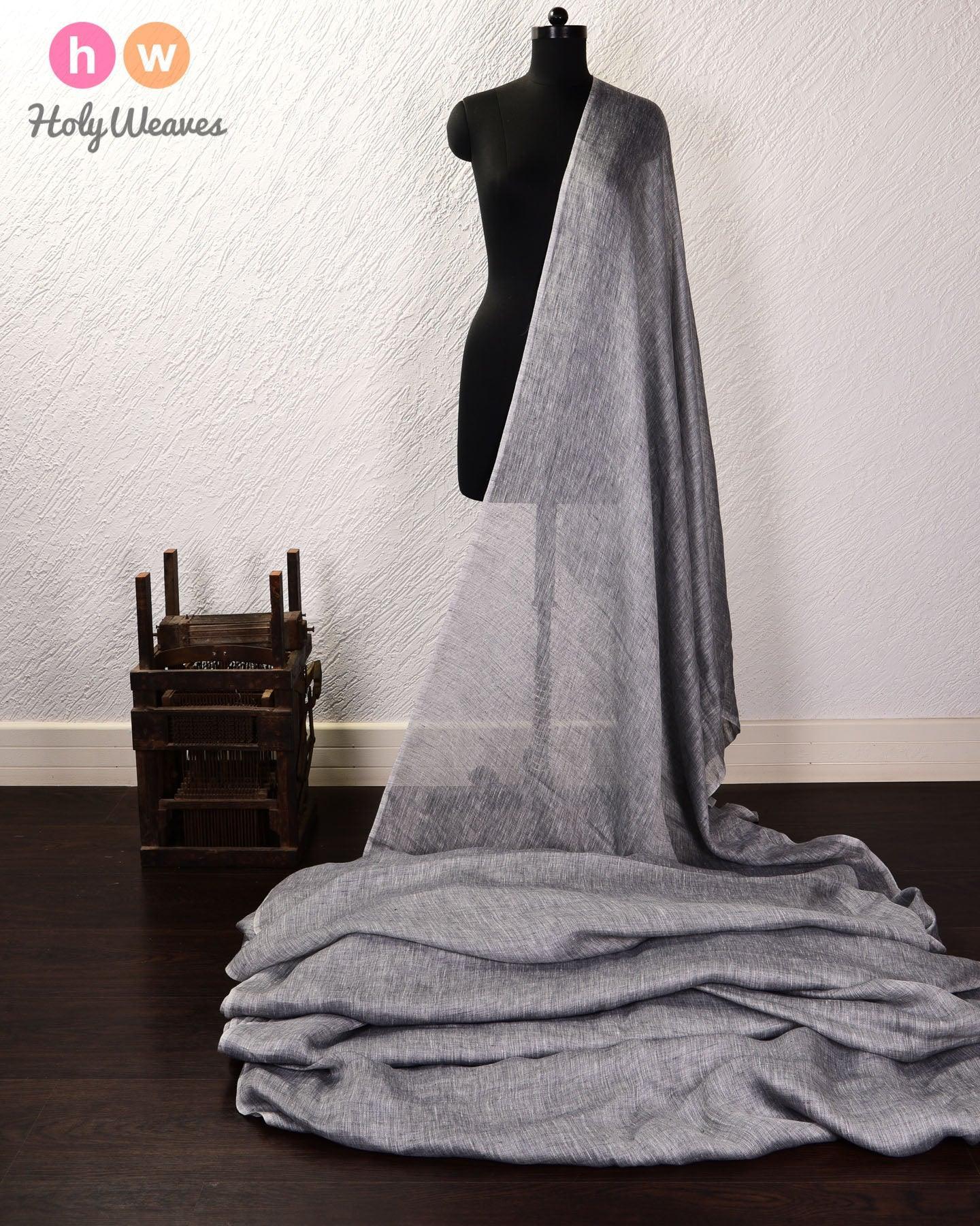 Gray Plain Handwoven Linen Cotton Fabric - By HolyWeaves, Benares