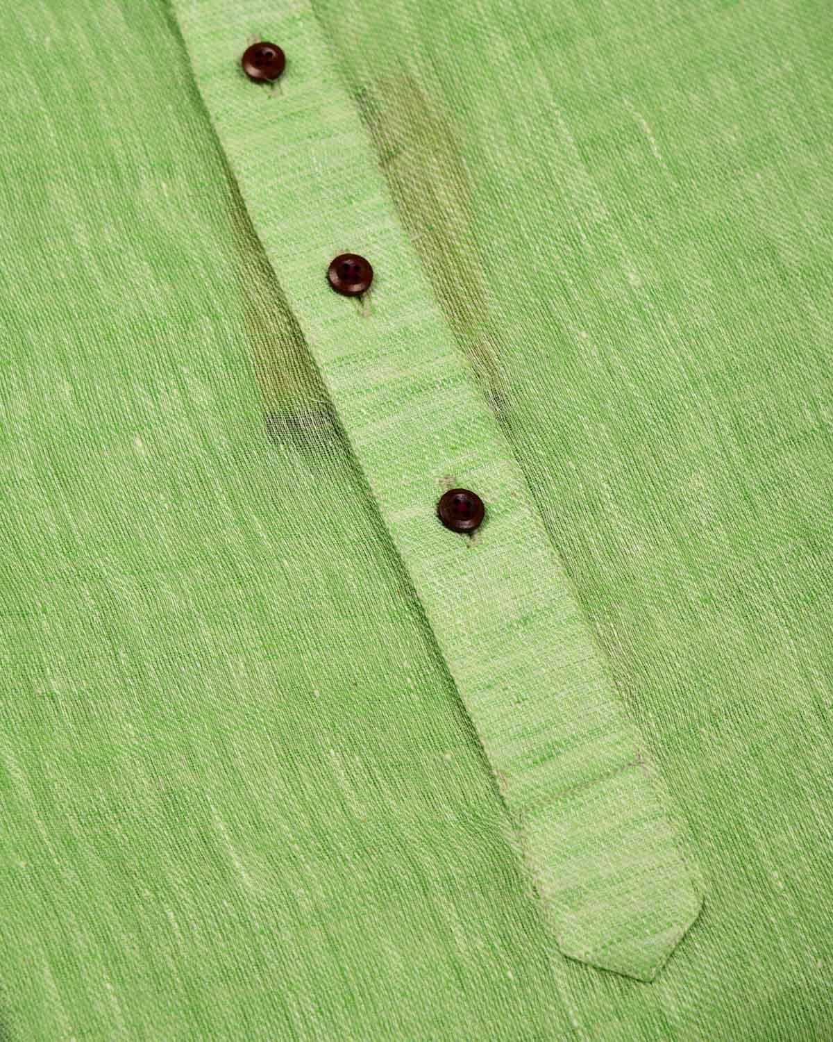 Green Banarasi Brocade Handwoven Linen Mens Kurta Pyjama - By HolyWeaves, Benares