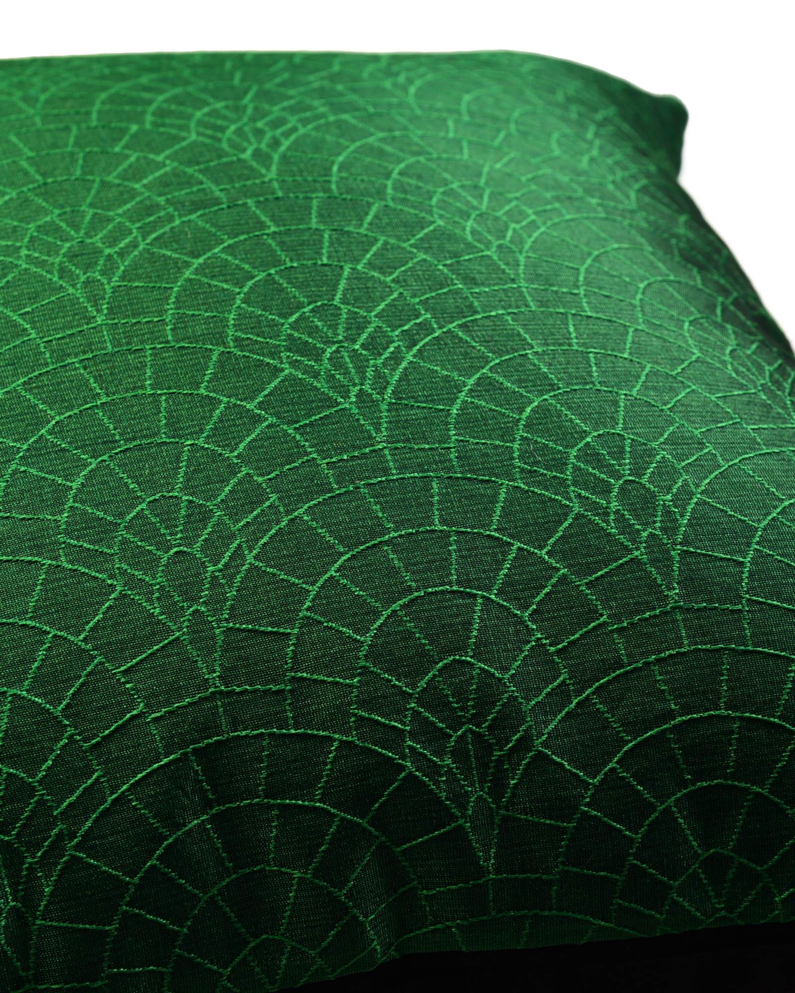 Green Banarasi Cobble Tanchoi Poly Dupion Cushion Cover 16" - By HolyWeaves, Benares