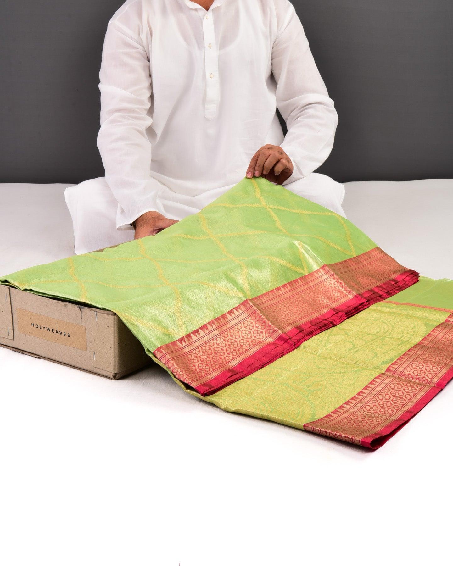 Green Banarasi Cutwork Brocade Woven Cotton Tissue Saree - By HolyWeaves, Benares