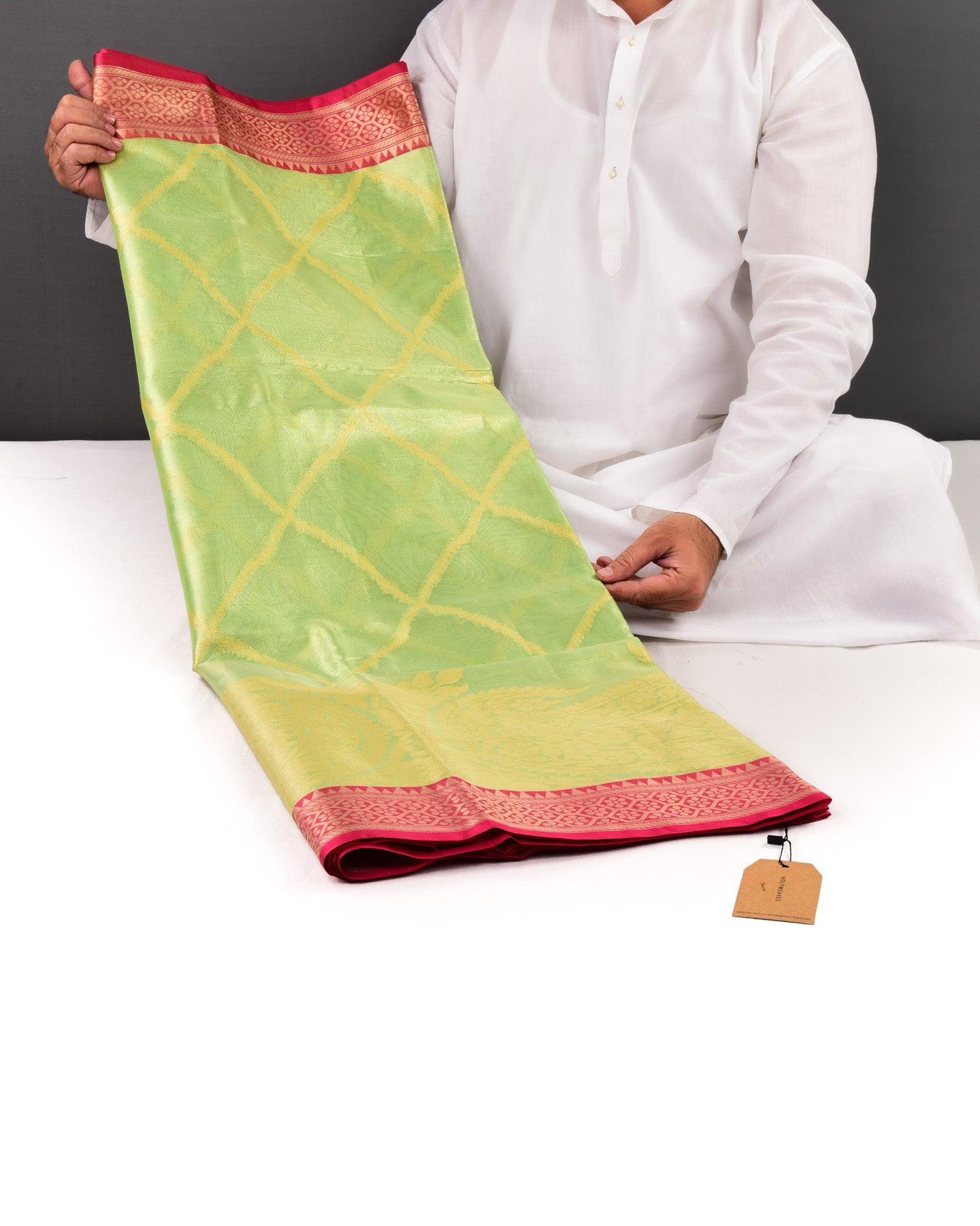 Green Banarasi Cutwork Brocade Woven Cotton Tissue Saree - By HolyWeaves, Benares
