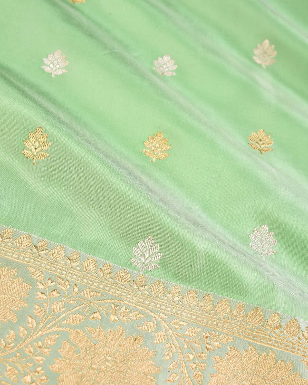 Green Banarasi Gold & Silver Zari Buti Kadhuan Brocade Handwoven Katan Silk Saree - By HolyWeaves, Benares