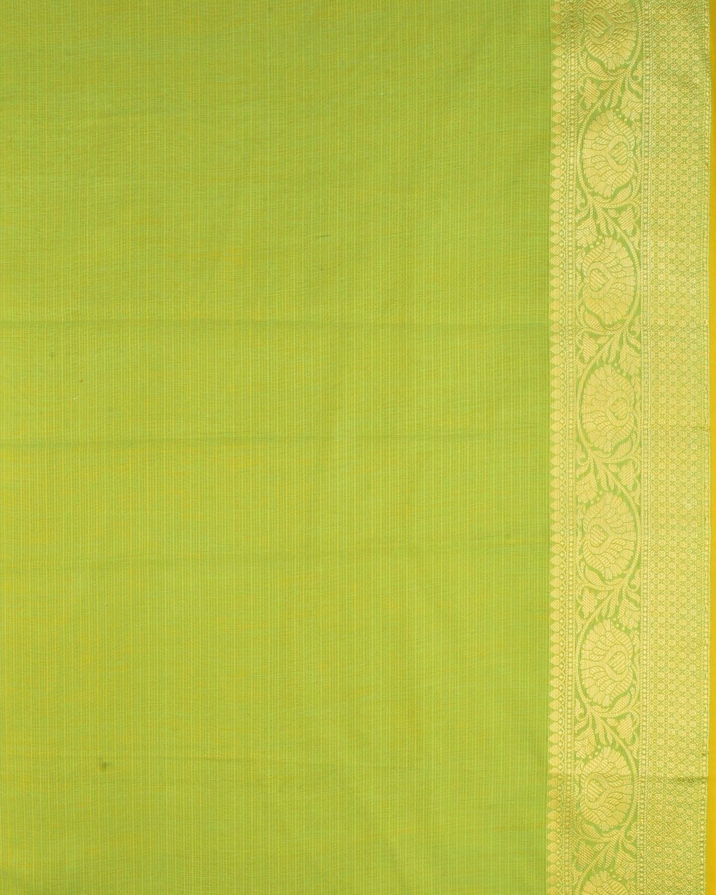 Green Banarasi Kota Check Zari Border Brocade Woven Blended Cotton Silk Saree - By HolyWeaves, Benares