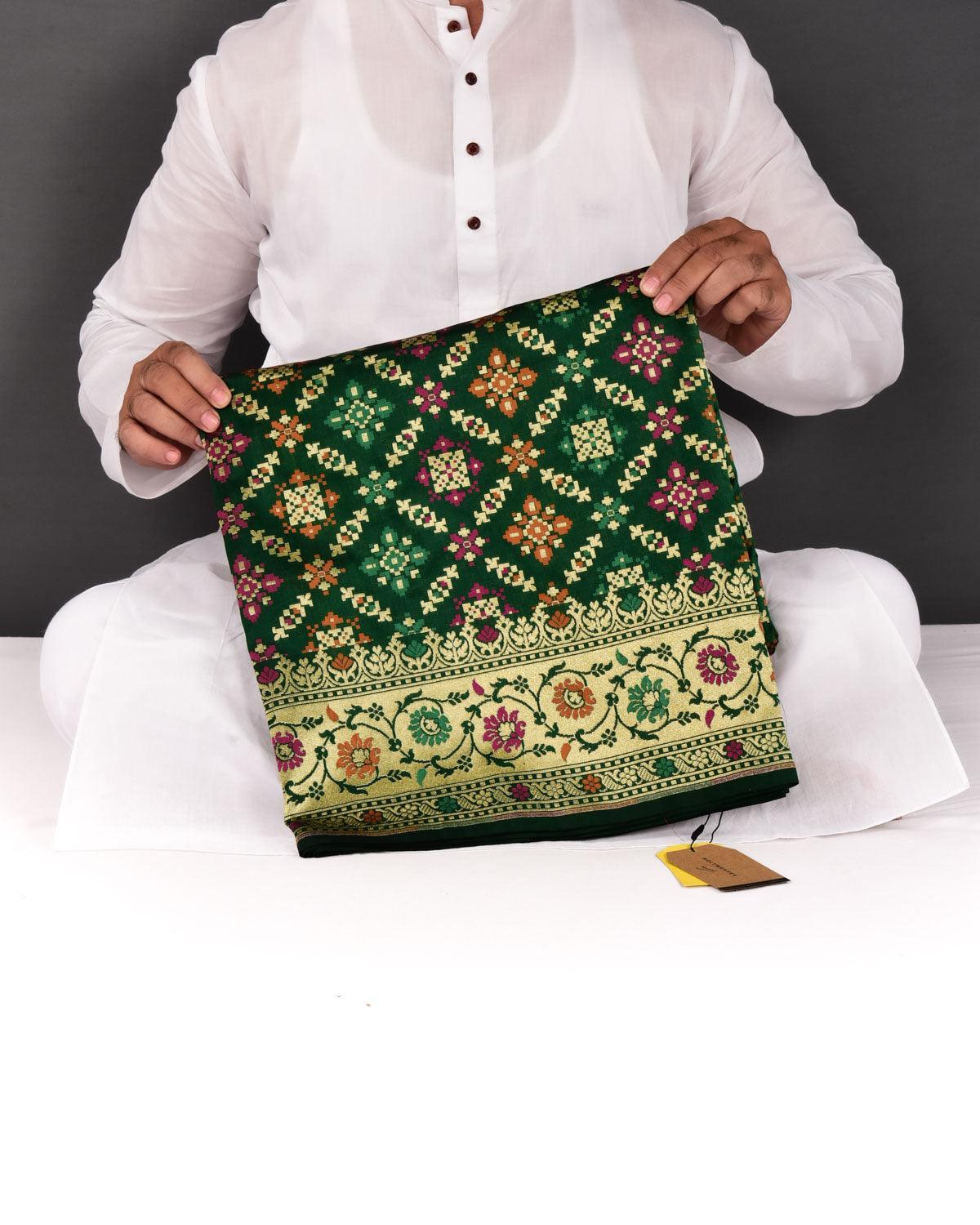 Green Banarasi Patola Tehra Meena Cutwork Brocade Handwoven Katan Silk Saree - By HolyWeaves, Benares
