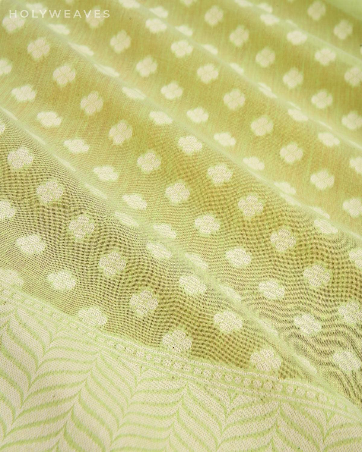 Green Banarasi Resham Buti Cutwork Brocade Woven Cotton Silk Saree - By HolyWeaves, Benares
