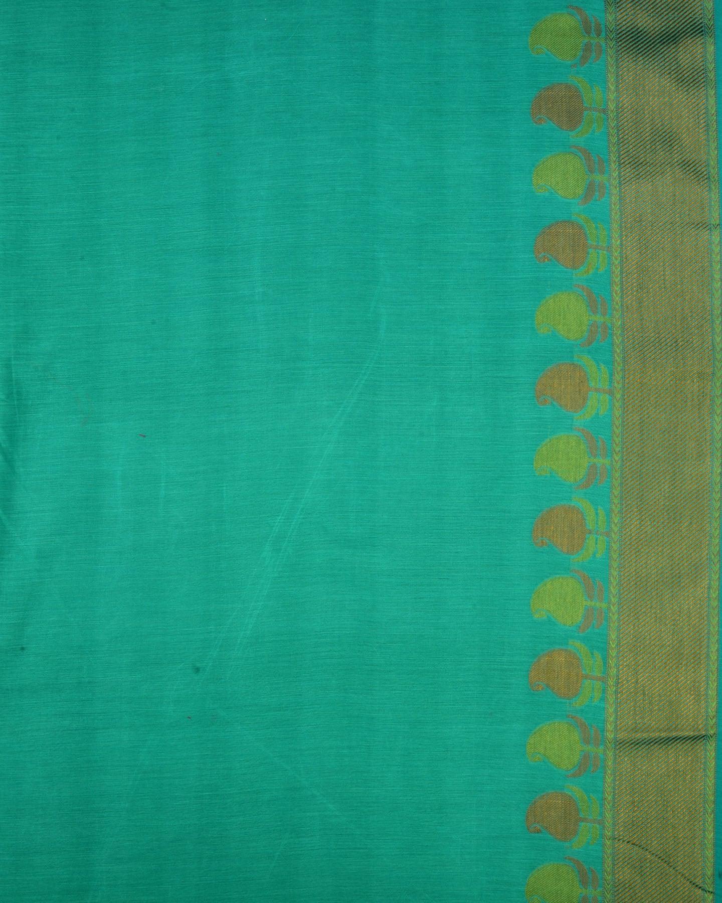 Green Banarasi Resham Buti Cutwork Brocade Woven Cotton Silk Saree with Paisley Border - By HolyWeaves, Benares