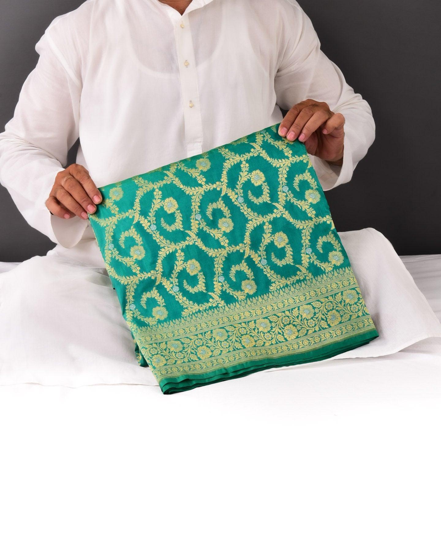 Green Banarasi Sona Rupa Jaal Cutwork Brocade Handwoven Katan Silk Saree - By HolyWeaves, Benares