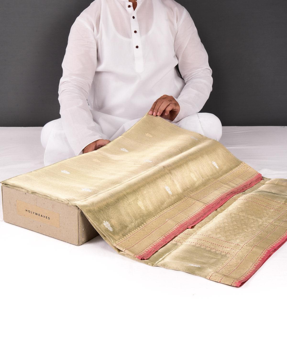 Green Banarasi Sona Rupa Zari Buti Kadhuan Brocade Handwoven Kora Tissue Saree - By HolyWeaves, Benares
