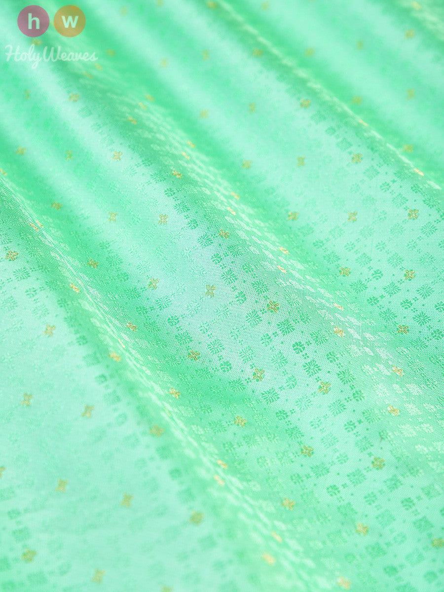 Green Banarasi Tanchoi Brocade Handwoven Silk Fabric - By HolyWeaves, Benares
