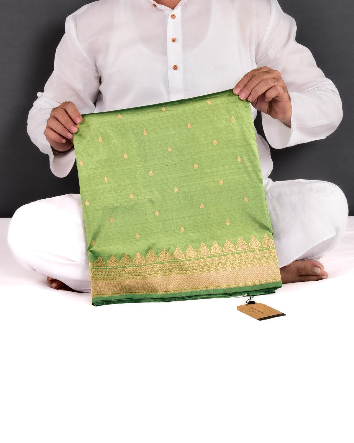 Green Banarasi Tilak Buti Light-weight Kadhuan Brocade Handwoven Katan Silk Saree - By HolyWeaves, Benares