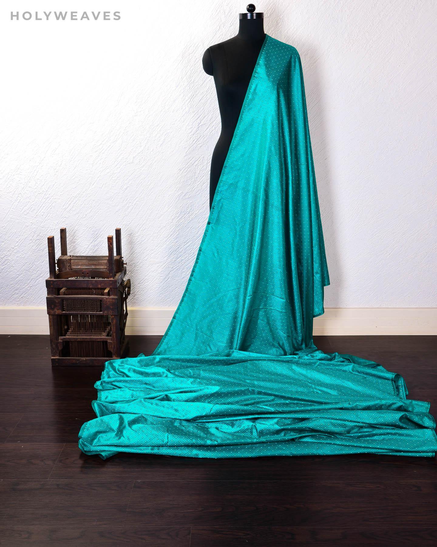 Green Blue Banarasi Alfi Sona Rupa Tanchoi Brocade Handwoven Katan Silk Fabric - By HolyWeaves, Benares