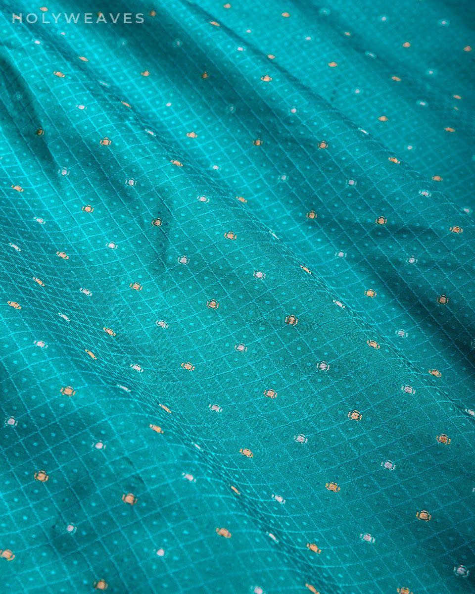 Green Blue Banarasi Alfi Sona Rupa Tanchoi Brocade Handwoven Katan Silk Fabric - By HolyWeaves, Benares