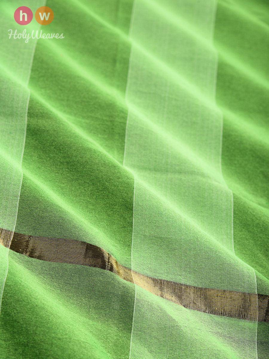 Green Cabana Stripes Woven Poly Cotton Silk Dupatta - By HolyWeaves, Benares