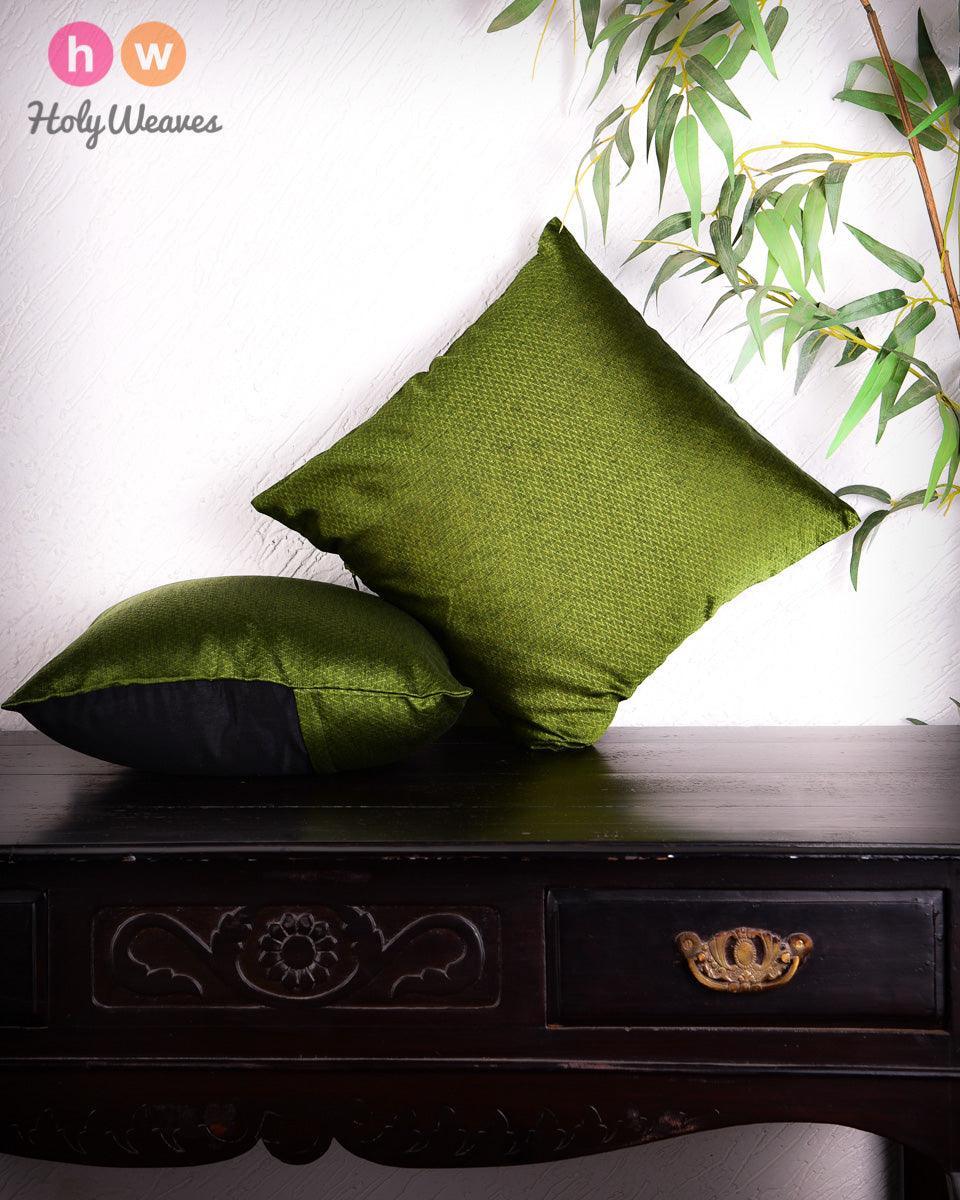 Green Chevron Tanchoi Poly Dupion Cushion Cover 16" - By HolyWeaves, Benares