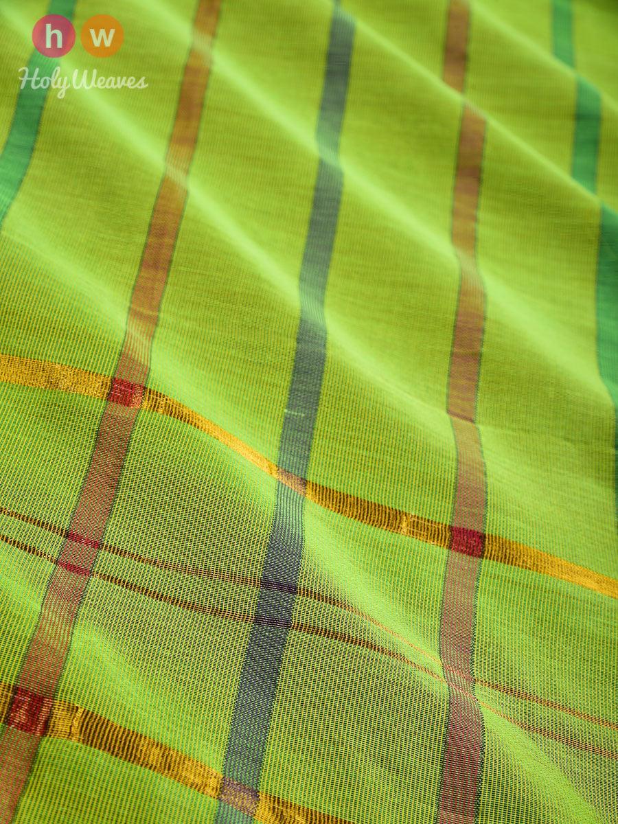 Green Colored Stripes Woven Cotton Silk Dupatta - By HolyWeaves, Benares