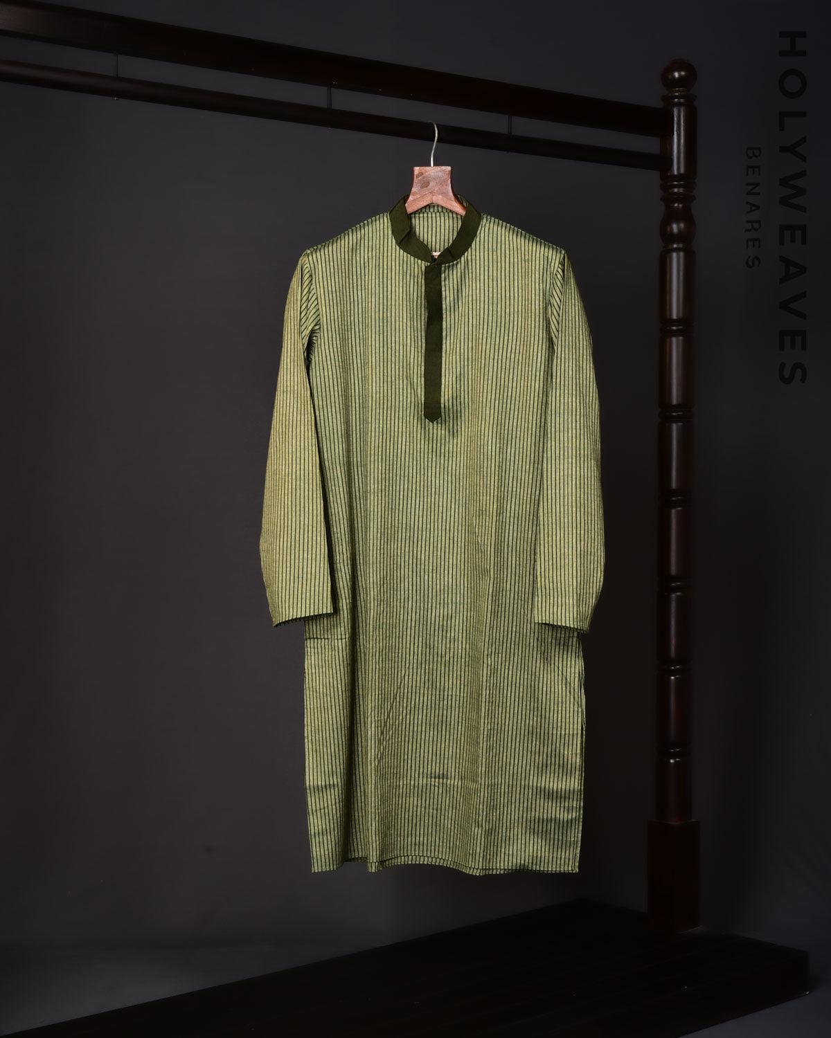 Green Cotton Mens Kurta Pyjama - By HolyWeaves, Benares