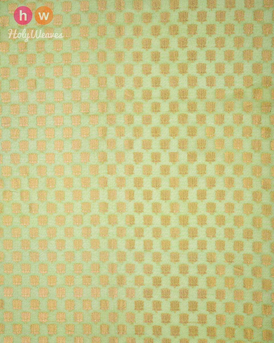 Green Cutwork Brocade Handwoven Cotton Silk Fabric - By HolyWeaves, Benares