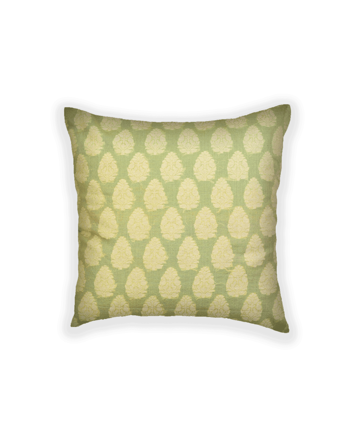 Green Cutwork Woven Cotton Silk Cushion Cover 16" - By HolyWeaves, Benares